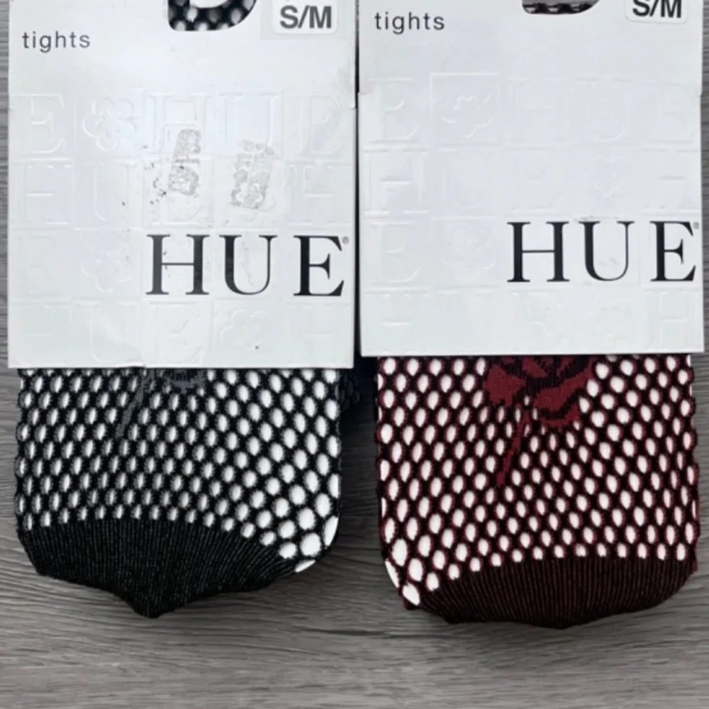 HUE Women's Tights Floral Net Fishnet S/M Steel-Grey & Brick-Red W/Black